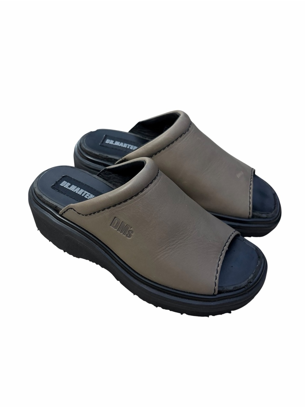VTG Dr Martens Taupe Leather Slip On Sandals Women’s 5 Chunky Open Toed READ!!